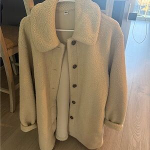 Uniqlo Beige Teddy Fleece Button-Up Coat